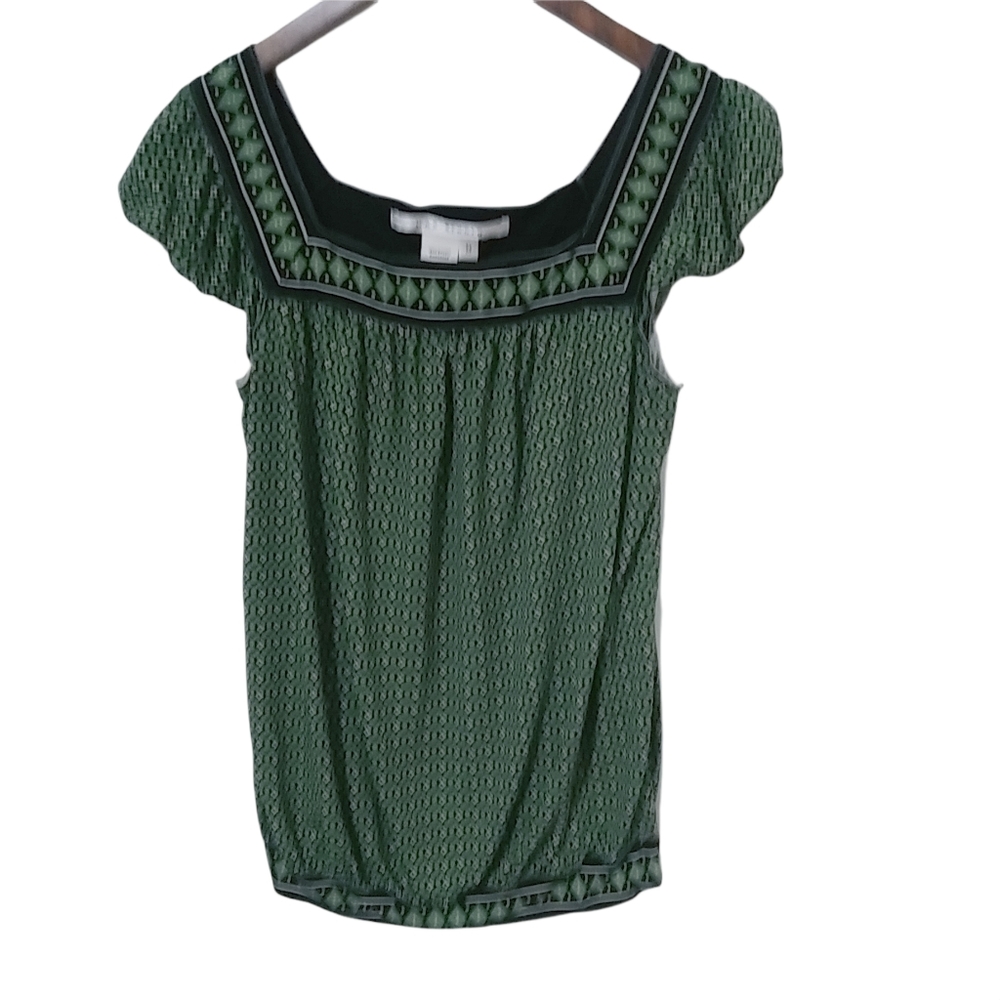 Max Studio M Green Black Boho Peasant Top - Picture 1 of 8